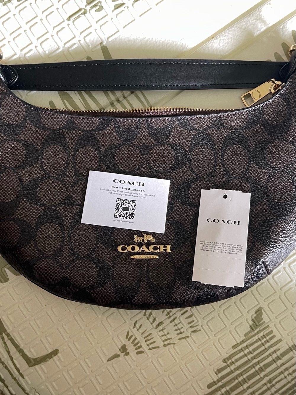 Coach Dark Brown Signature Half Moon Shoulder Bag with Gold Hardware - Picture 5 of 6